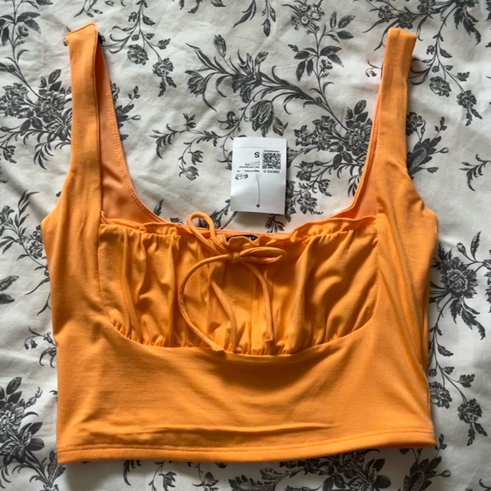 orange shirred crop top